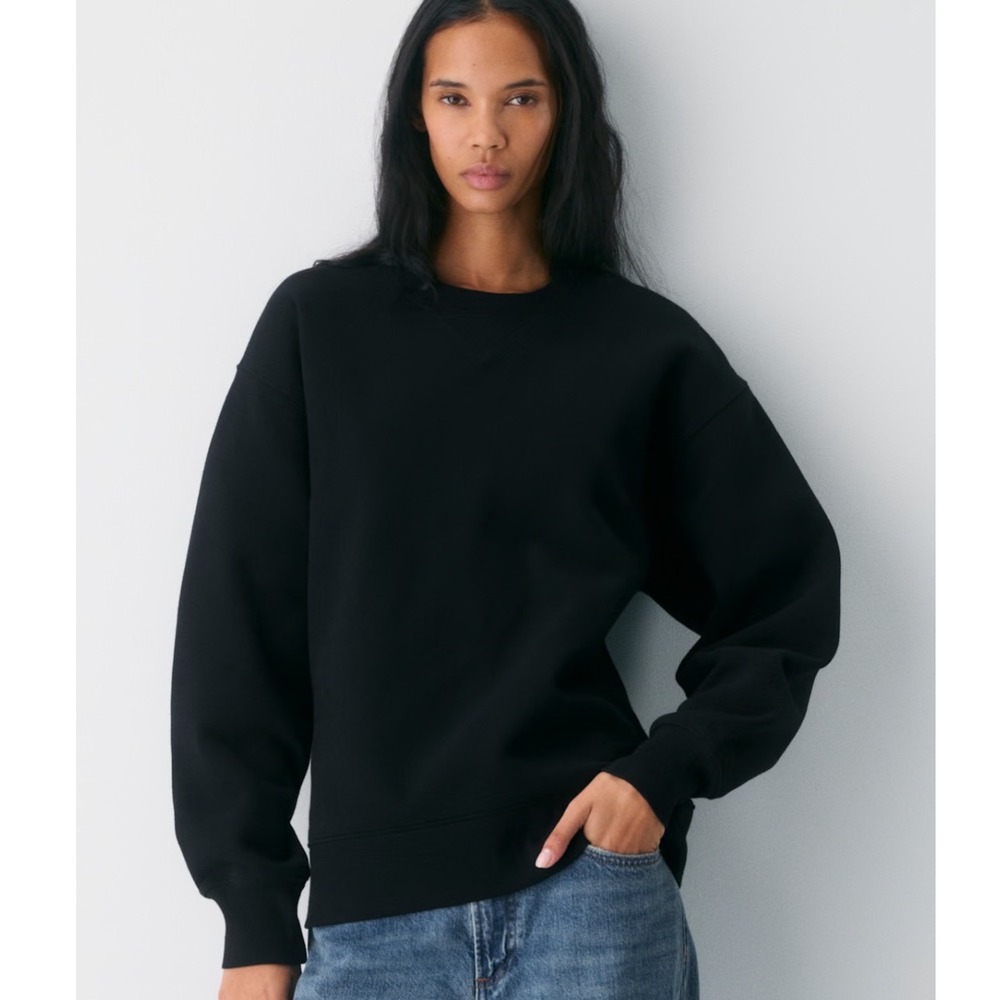Aritzia TNA Sweatfleec Cozy Fleece Boyfriend Fit Black Crew Neck Sweatshirt‎ XL